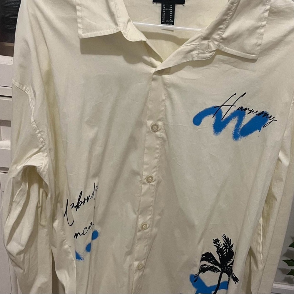 Harmony Cream Shirt with Blue and Black Accents